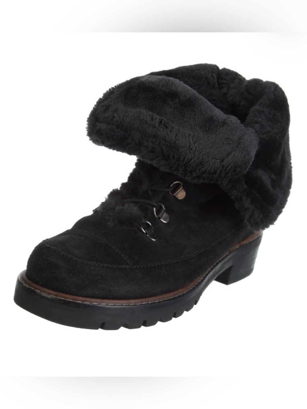 Stuart Weitzman Shoes | Black Suede Luge Bobsled Boots with Faux Fur Lining 7.5